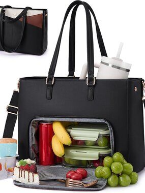 Lunch Tote Bag for Women, 3 in 1 Work Bag with Leakproof Cooler Compartment, Lap